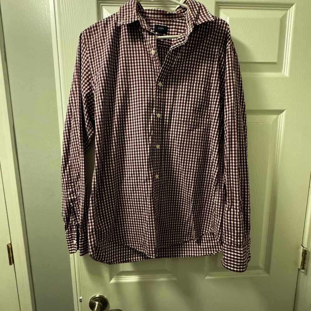 J. Crew Men's Gingham Shirt - Burgundy and White